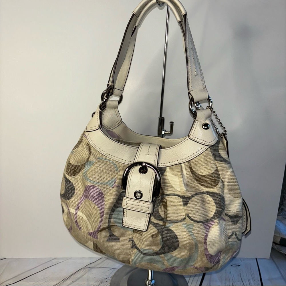 Coach Soho Linen Lynne Multi-Color Optic Art Hobo Bag F16590 Sv/Mc